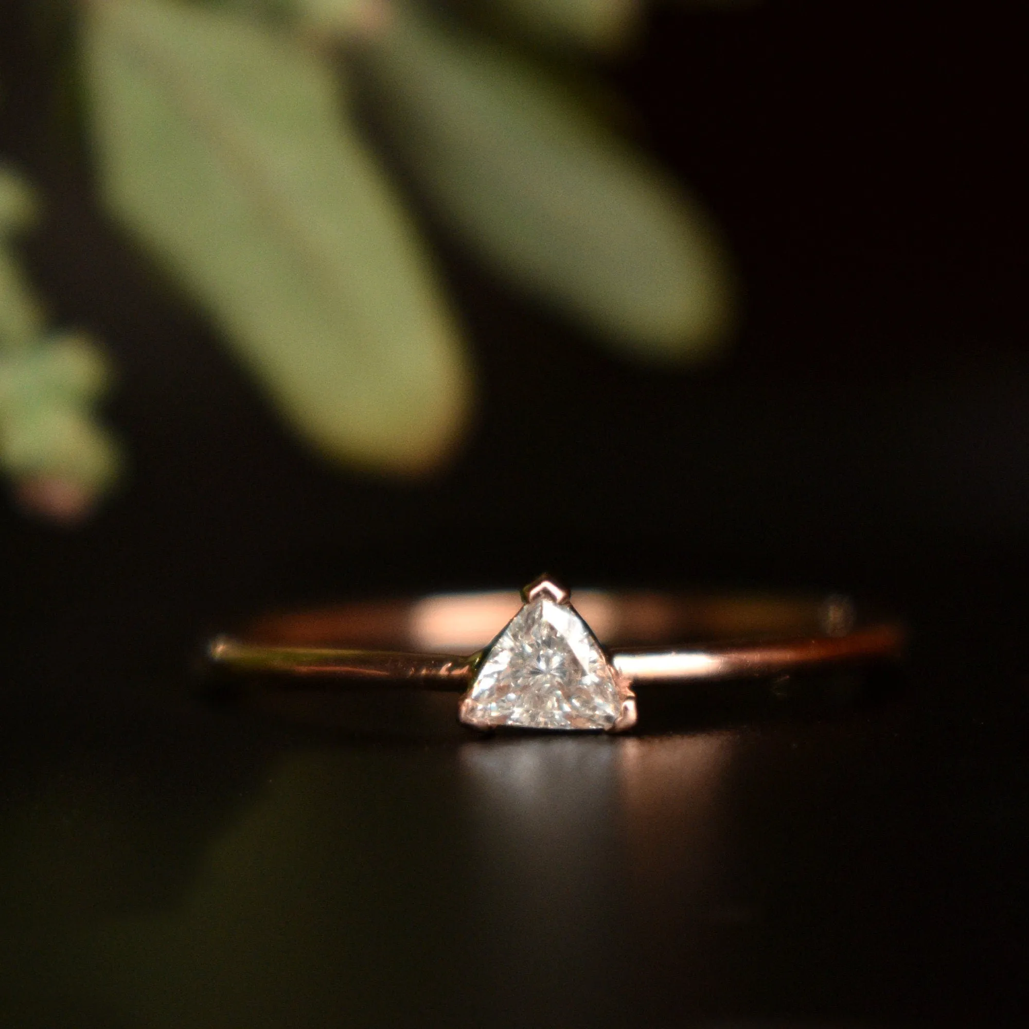 Tiny Trillion Cut Diamond Engagement Ring, Ready to Ship