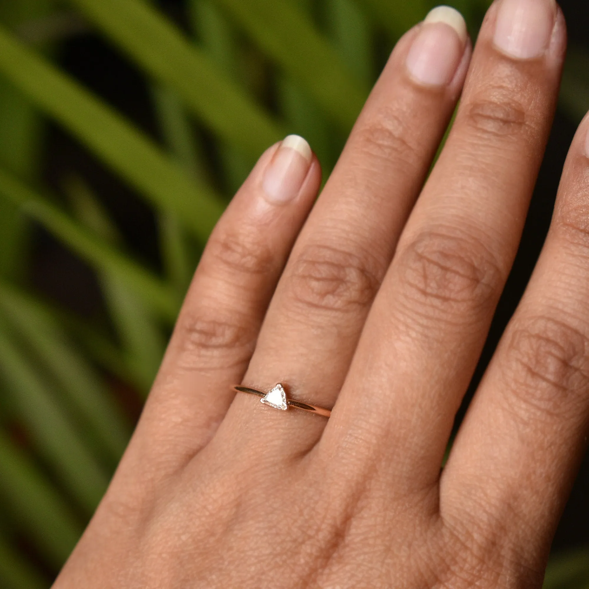 Tiny Trillion Cut Diamond Engagement Ring, Ready to Ship