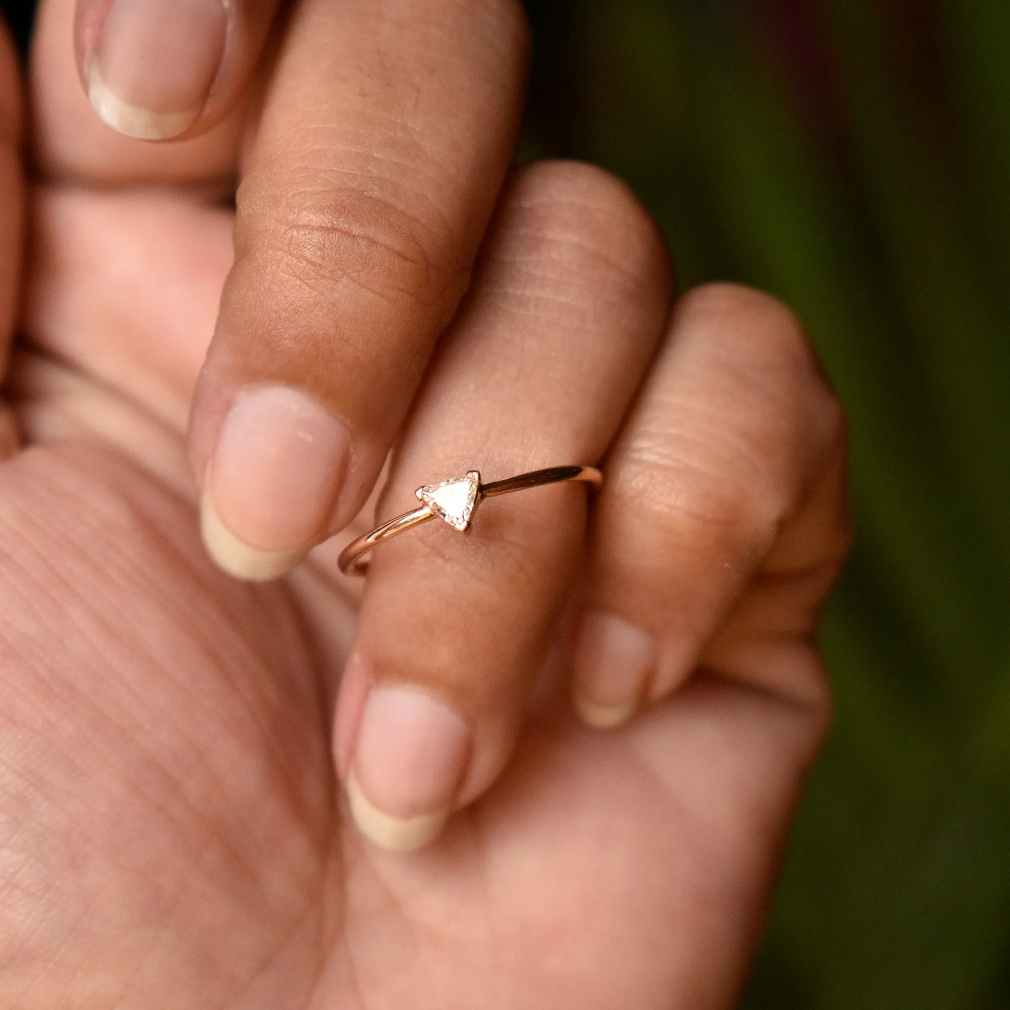 Tiny Trillion Cut Diamond Engagement Ring, Ready to Ship