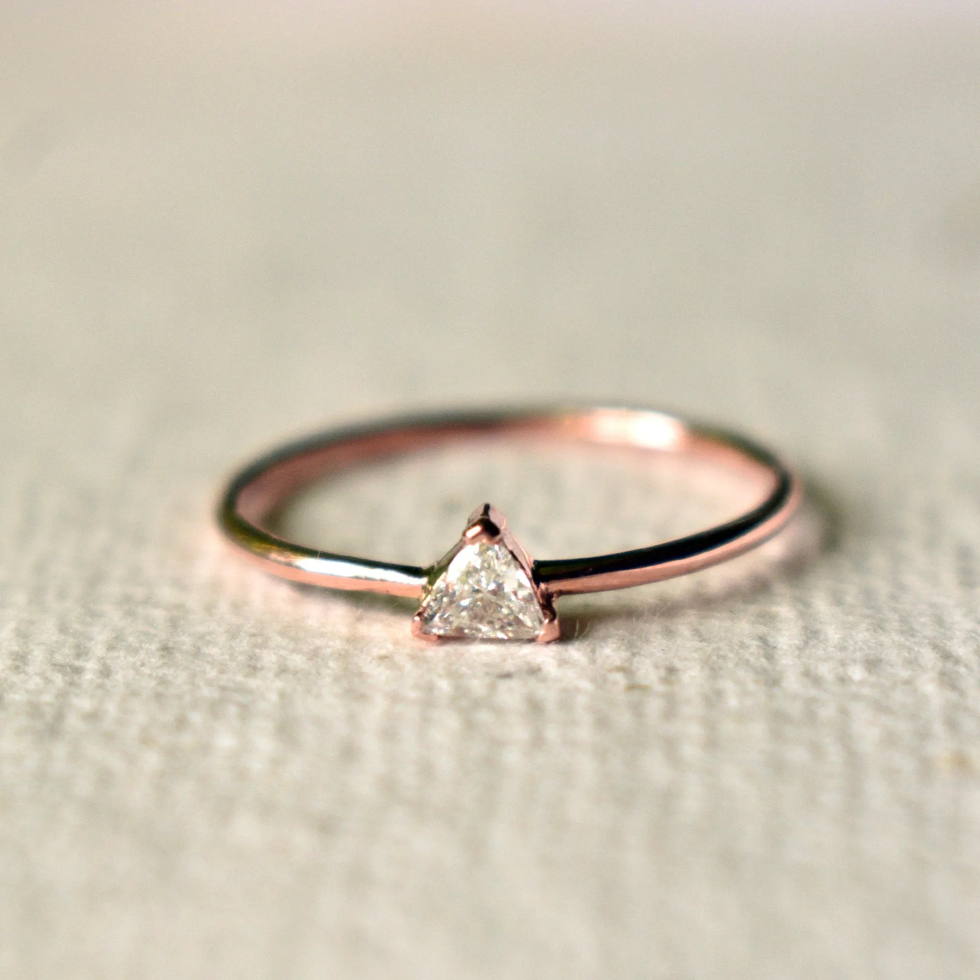 Tiny Trillion Cut Diamond Engagement Ring, Ready to Ship
