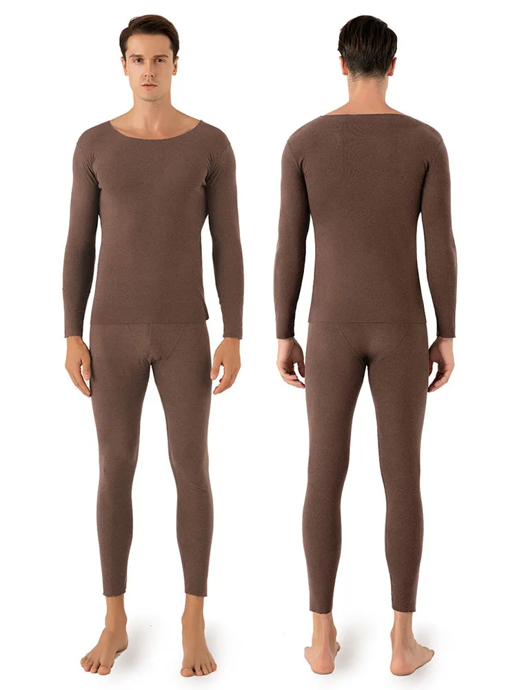 U-Neck Fleece Thermal Men Underwear Pajama Sets