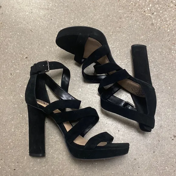 Vince Camuto black suede heel dress sandal sz 9.5