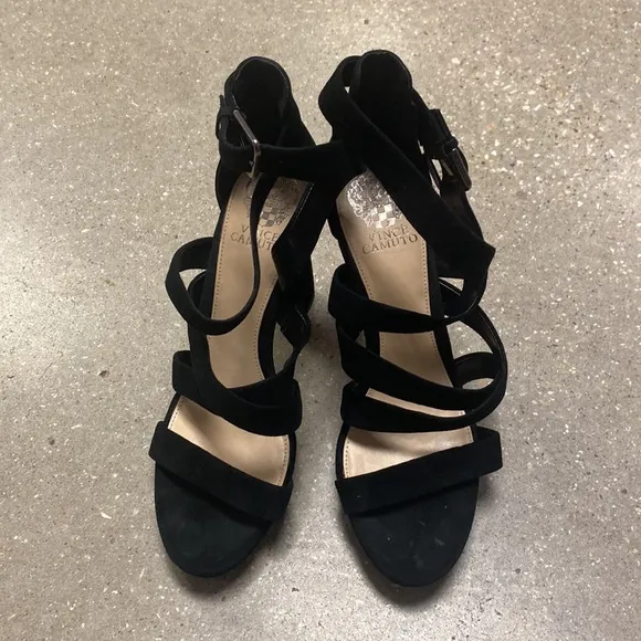 Vince Camuto black suede heel dress sandal sz 9.5