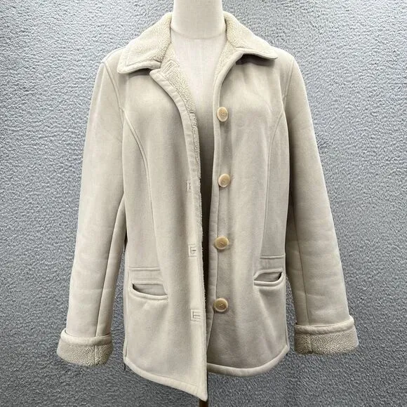 Vintage Faux Suede Jacket‎ M Tan Fur Trim 90s Y2K Indie Grunge Boho Fairy grunge