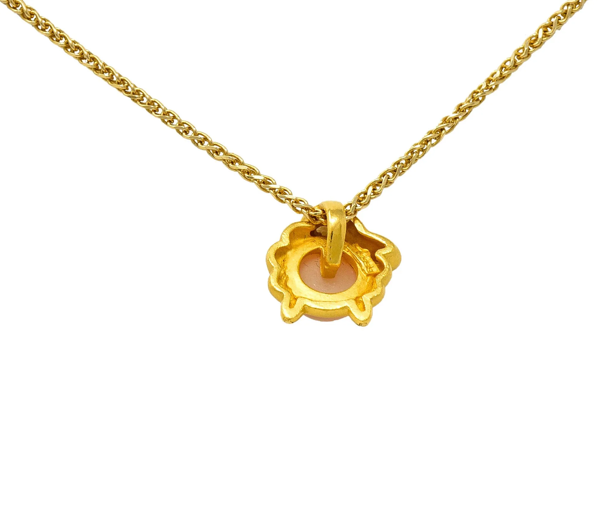 Vintage Peach Moonstone 22 Karat Gold Aries Zodiac Pendant Necklace