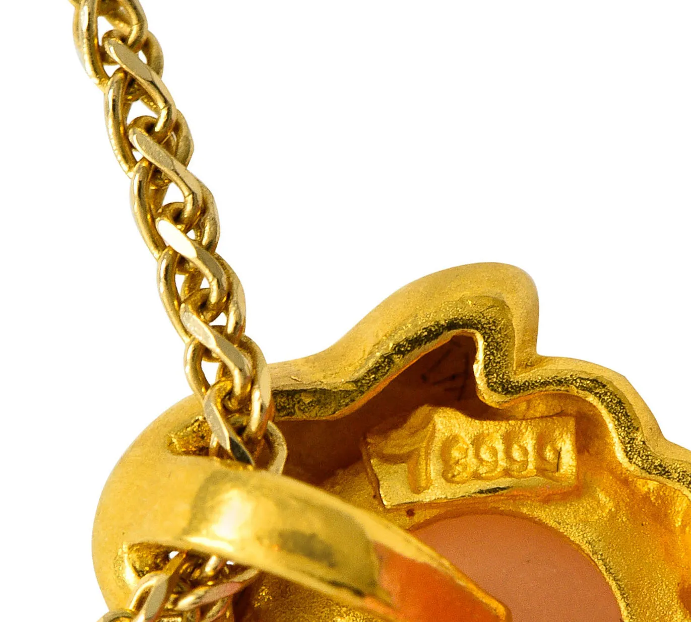 Vintage Peach Moonstone 22 Karat Gold Aries Zodiac Pendant Necklace