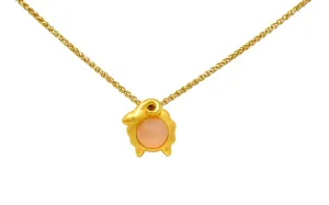 Vintage Peach Moonstone 22 Karat Gold Aries Zodiac Pendant Necklace