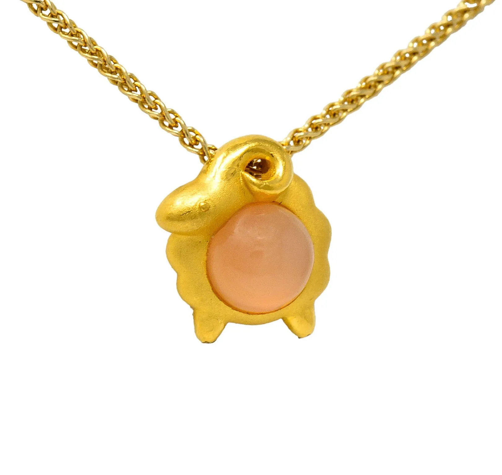 Vintage Peach Moonstone 22 Karat Gold Aries Zodiac Pendant Necklace