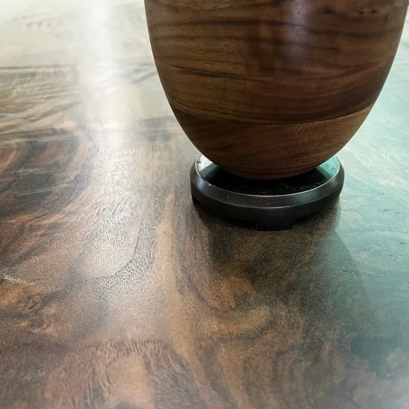 Walnut Wooden Vase with Bronze Base