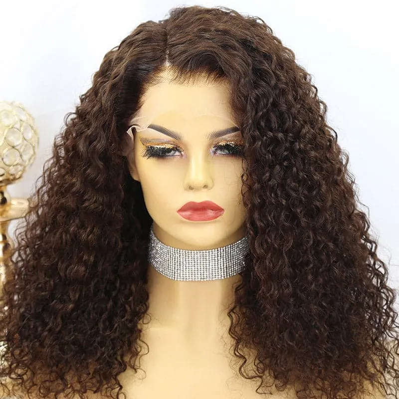 Warm Chocolate Brown Curly 13x6 Lace Front Wig YW22