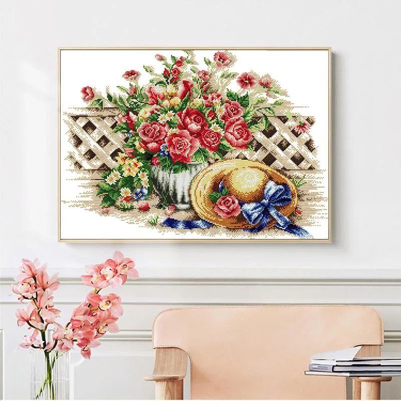 Warm Flower Hat Cross Stitch