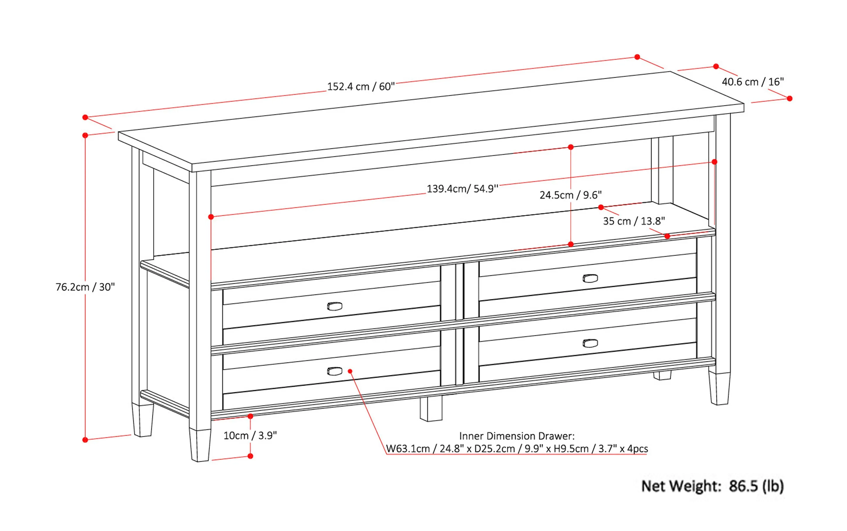 Warm Shaker Wide Console Table