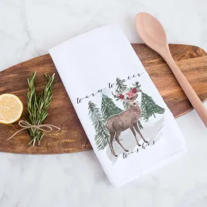 Warm Winter Wishes Rustic Deer Christmas Kitchen Towel