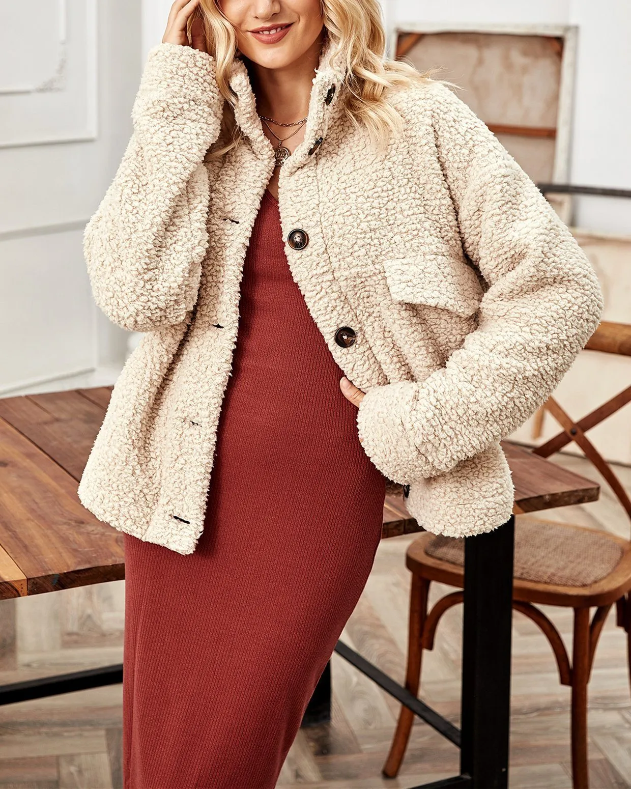 Warm Wishes Button Up Shearling Coat