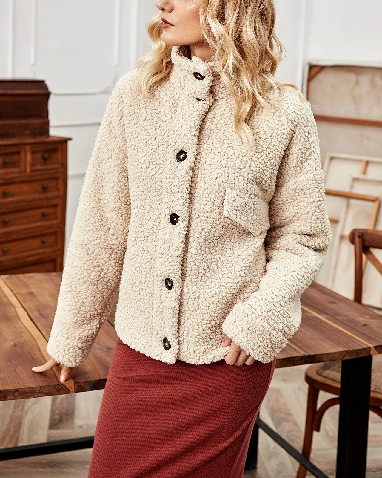 Warm Wishes Button Up Shearling Coat