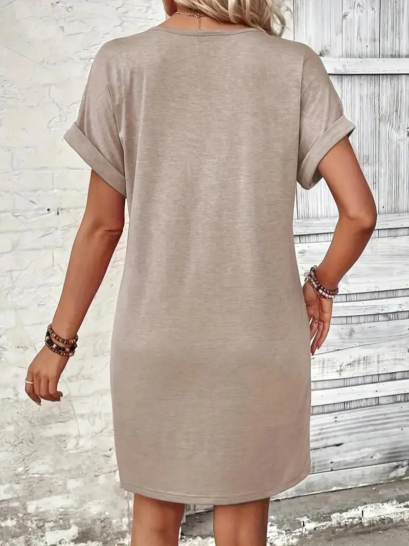 Women's Casual Dress - V-Neck Button Front - Short Sleeve Loose Fit - Lightweight Breathable