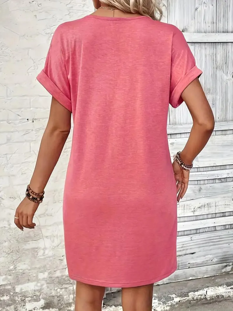 Women's Casual Dress - V-Neck Button Front - Short Sleeve Loose Fit - Lightweight Breathable