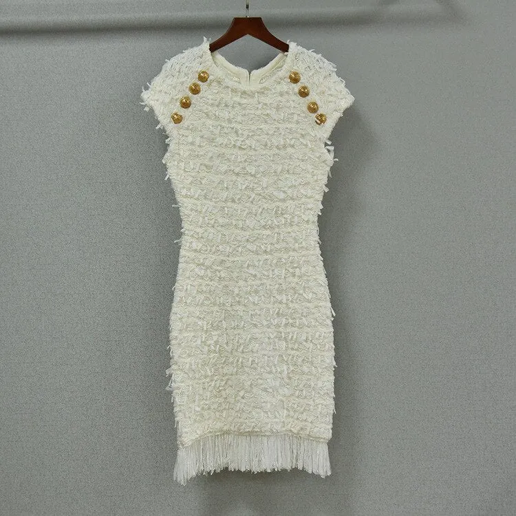 Women's Knitted Tassels Dress Chic Mini Short Sleeves