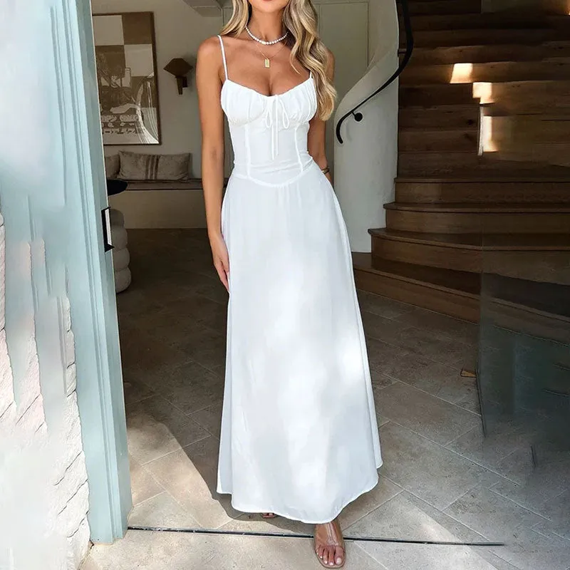 Women’s Maxi Dress – Sweetheart Neckline – Adjustable Spaghetti Straps – Flowy Fit