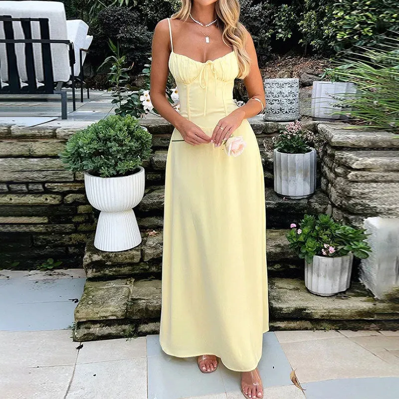 Women’s Maxi Dress – Sweetheart Neckline – Adjustable Spaghetti Straps – Flowy Fit
