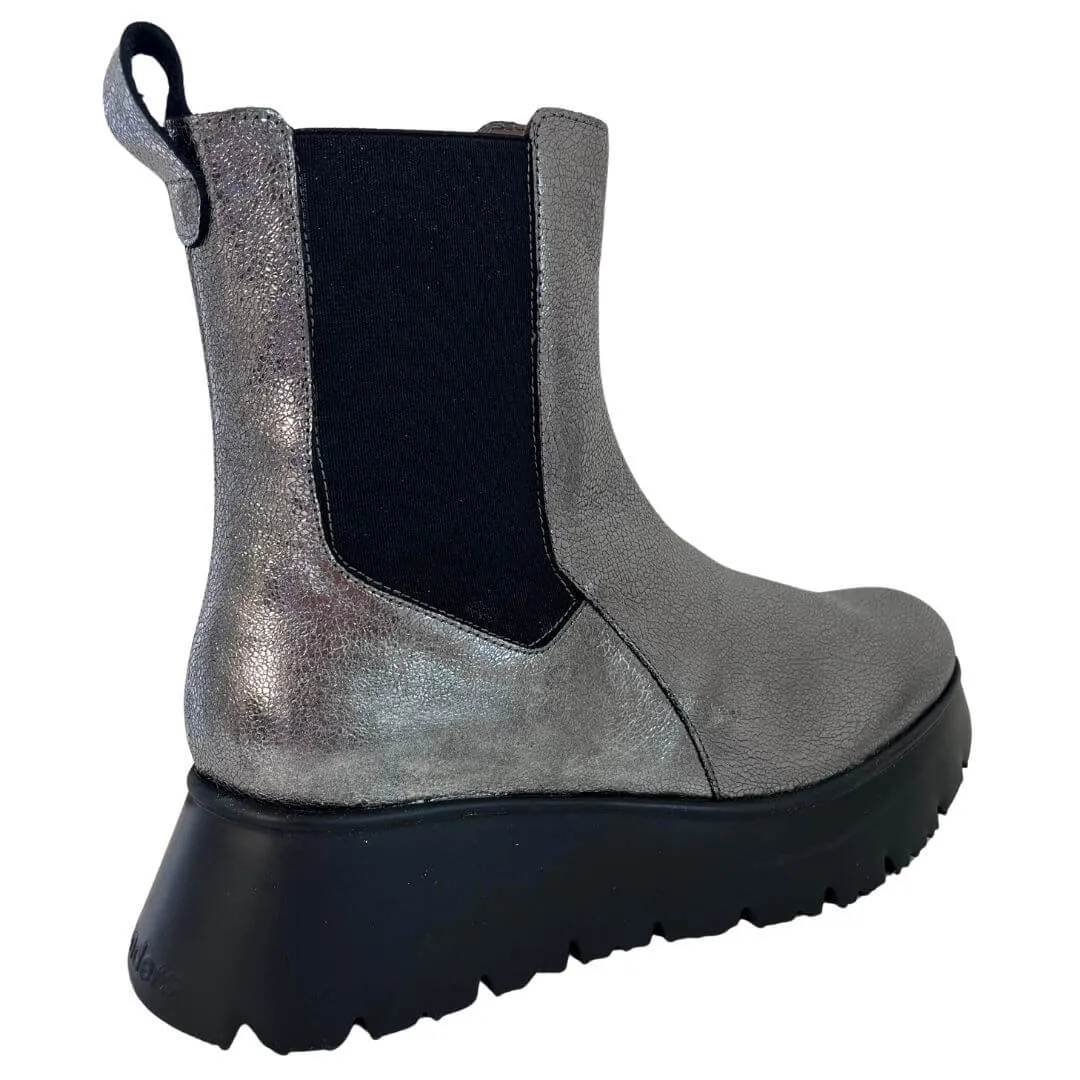 Wonders Silver Leather Elevated Sole Boots