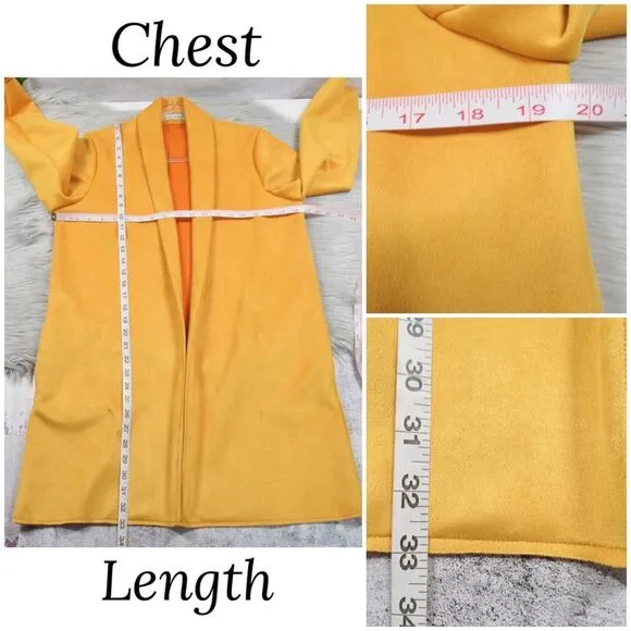 ZARA Faux Suede Open Front Coat With Lapel Collar &amp; Long Sleeves Women’s Small