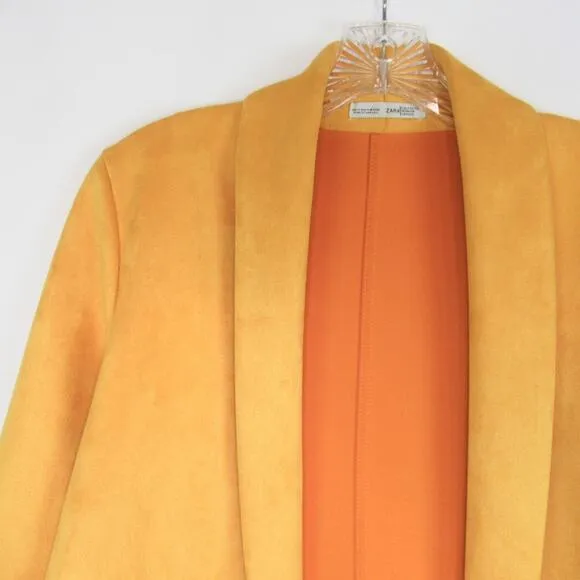 ZARA Faux Suede Open Front Coat With Lapel Collar &amp; Long Sleeves Women’s Small