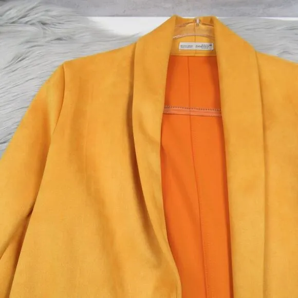 ZARA Faux Suede Open Front Coat With Lapel Collar &amp; Long Sleeves Women’s Small