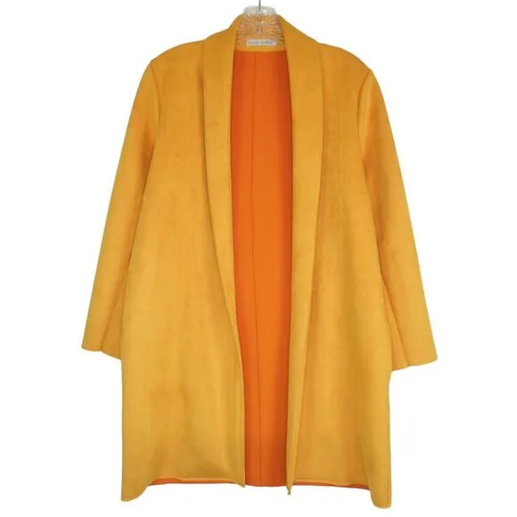 ZARA Faux Suede Open Front Coat With Lapel Collar &amp; Long Sleeves Women’s Small